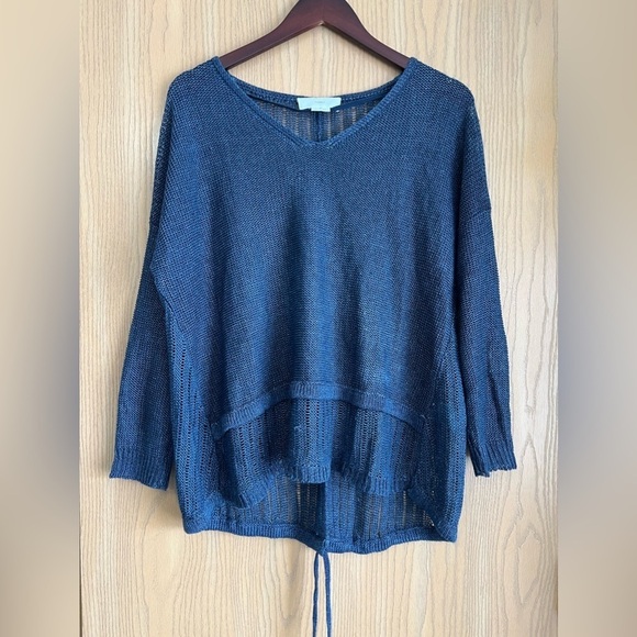 Charli London Sweaters - CHARLI LONDON | Women’s SZ L | Open Knit Blue Linen Top | High Low Hem EUC